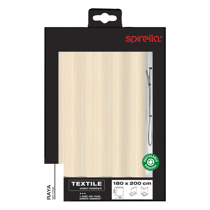 Spirella Rideau De Douche Polyester RAYA 180x200cm Beige Clair Spirella