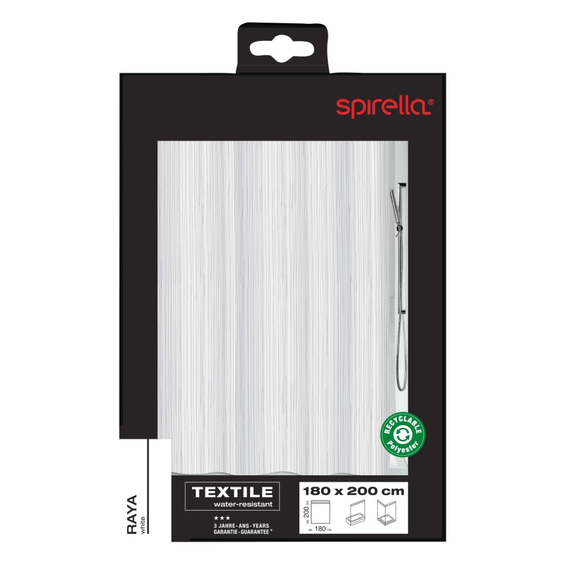 Spirella Rideau De Douche Polyester RAYA 180x200cm Blanc Spirella