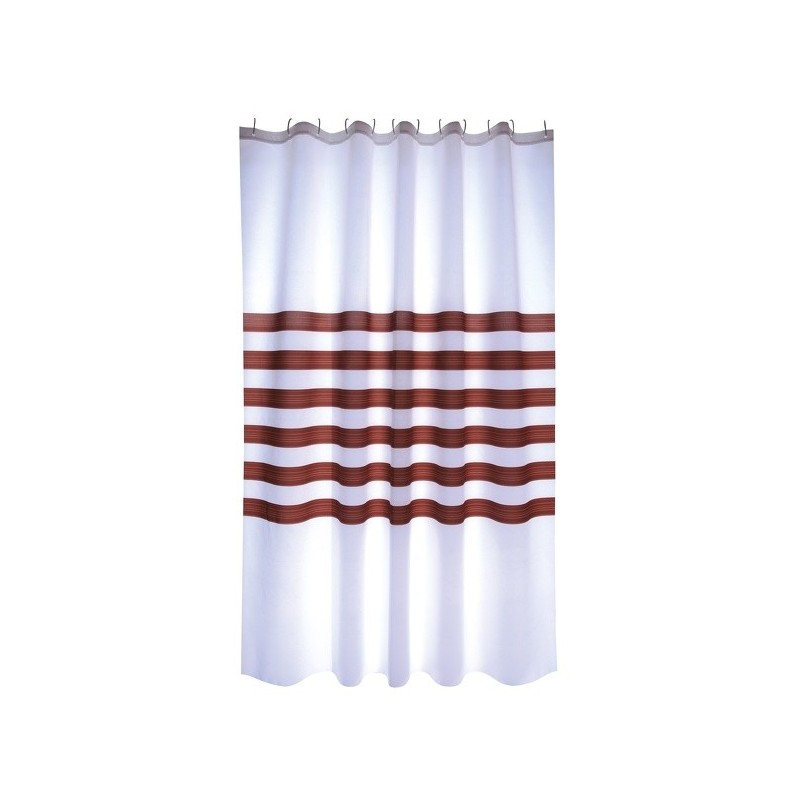 Spirella Rideau De Douche Polyester RAYAS 180x200cm QUALITE PREMIUM Blanc & Marron - Anneaux Inclus MSV