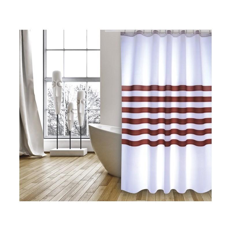 spirella Rideau de douche Polyester RAYAS 180x200cm QUALITE PREMIUM Blanc & Marron - Anneaux inclus MSV