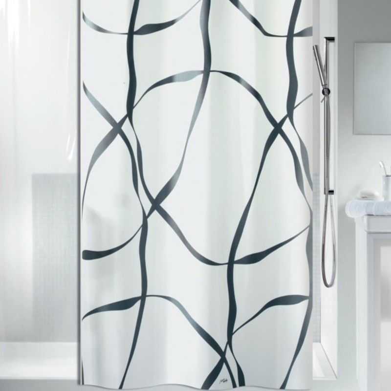 spirella Rideau de douche Polyester RIBBON 180x180cm Noir & Blanc effet perlé Spirella