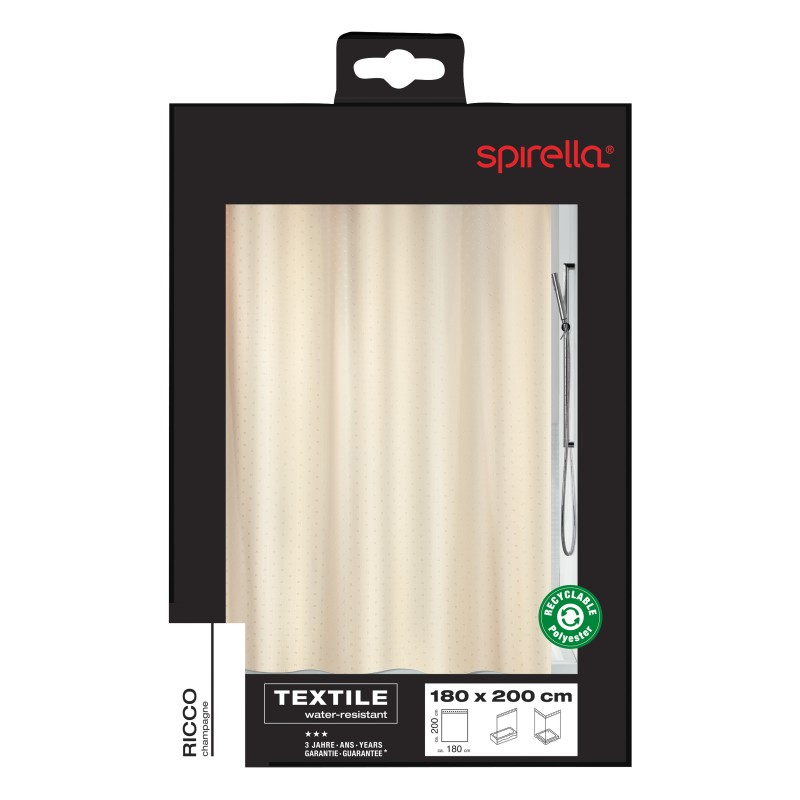 Spirella Rideau De Douche Polyester RICCO 180x200cm Beige Spirella