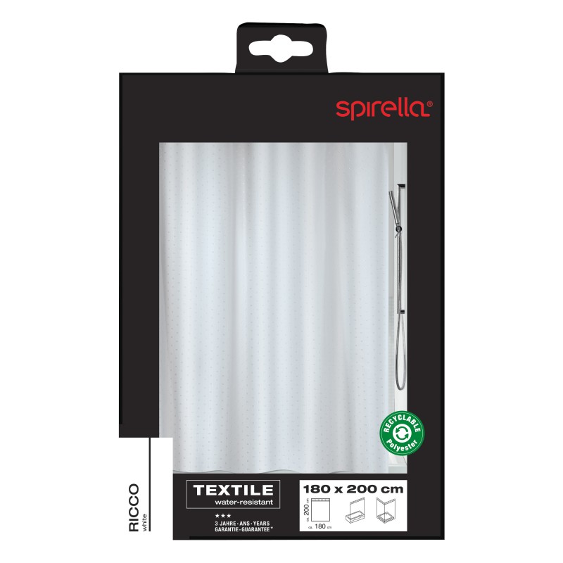 Spirella Rideau De Douche Polyester RICCO 180x200cm Blanc Spirella