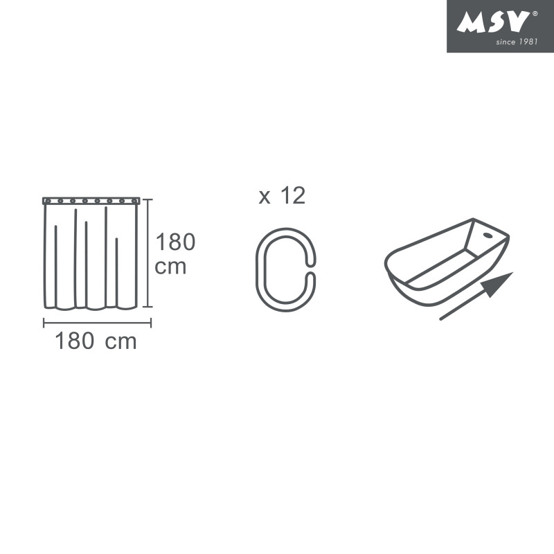 Spirella Rideau De Douche Polyester ROMANA 180x180cm Blanc Transparent MSV
