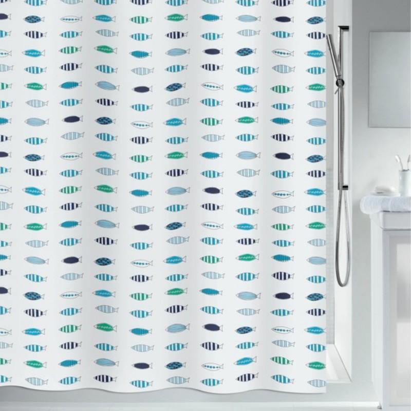 spirella Rideau de douche Polyester SANTARINA 180x200cm Bleu & Blanc Spirella