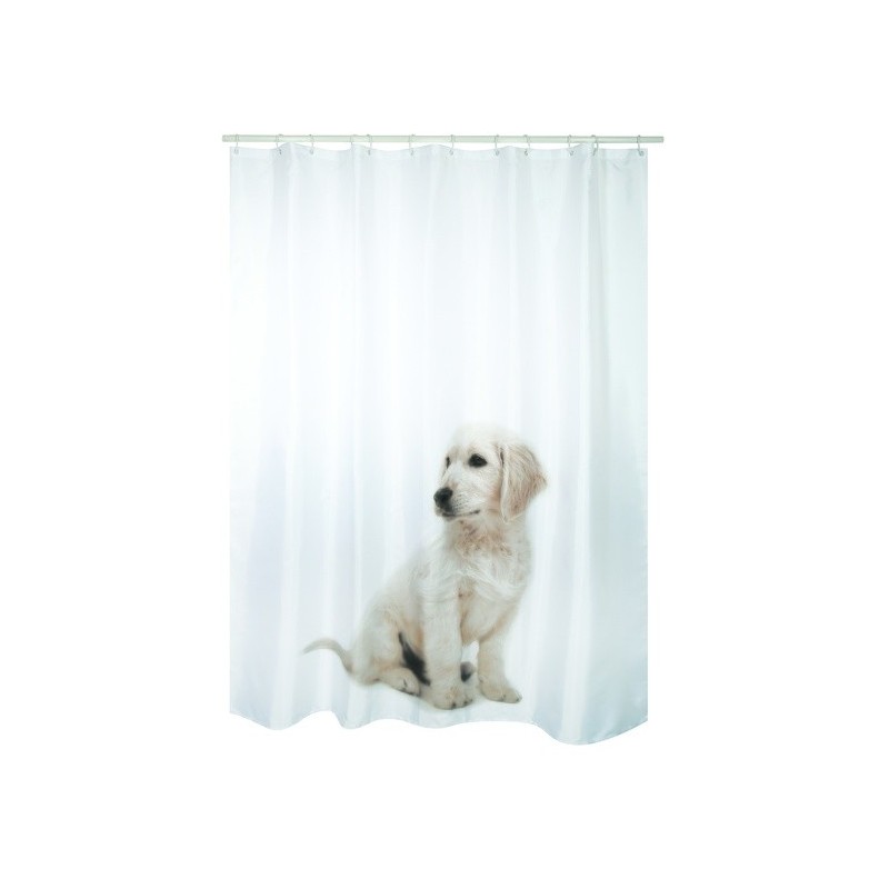 Spirella Rideau De Douche Polyester SCOTT 180x200cm Chien Blanc - Anneaux Inclus MSV