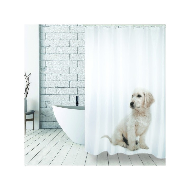 spirella Rideau de douche Polyester SCOTT 180x200cm Chien Blanc - Anneaux inclus MSV