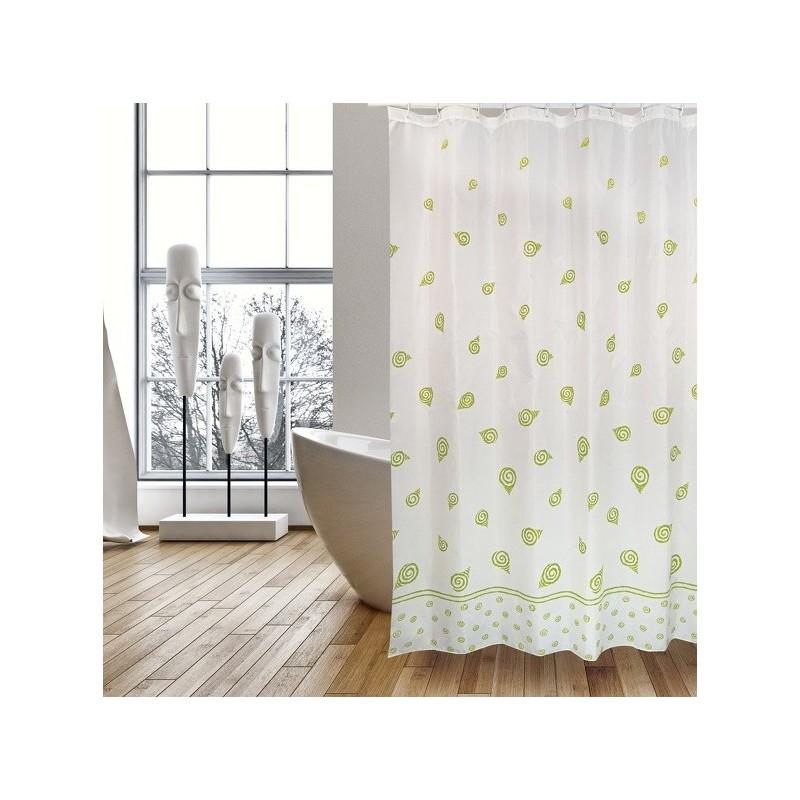 spirella Rideau de douche Polyester SEA SNAILS 180X200cm QUALITà PREMIUM Vert & Blanc - Anneaux inclus MSV