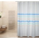 Spirella Rideau De Douche Polyester SEAUVILLE PASTEL 180x200cm QUALITE PREMIUM Bleu & Blanc - Anneaux Inclus MSV