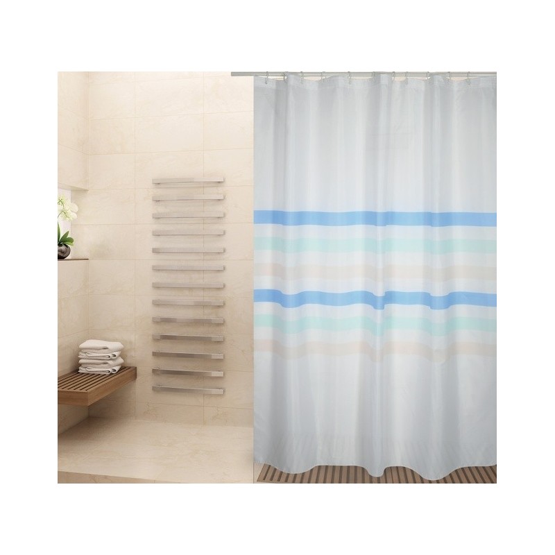 spirella Rideau de douche Polyester SEAUVILLE PASTEL 180x200cm QUALITE PREMIUM Bleu & Blanc - Anneaux inclus MSV