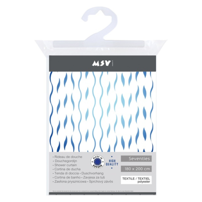 Spirella Rideau De Douche Polyester SEVENTIES 180x200cm - QUALITà PREMIUM Bleu MSV