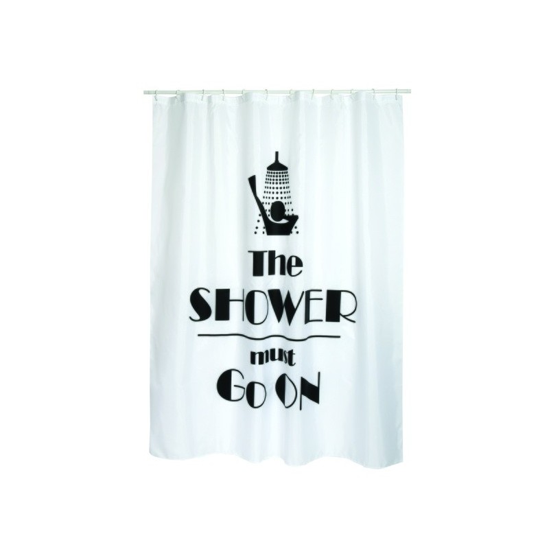 Spirella Rideau De Douche Polyester SHOWER 180x200cm QUALITE PREMIUM Noir & Blanc - Anneaux Inclus MSV
