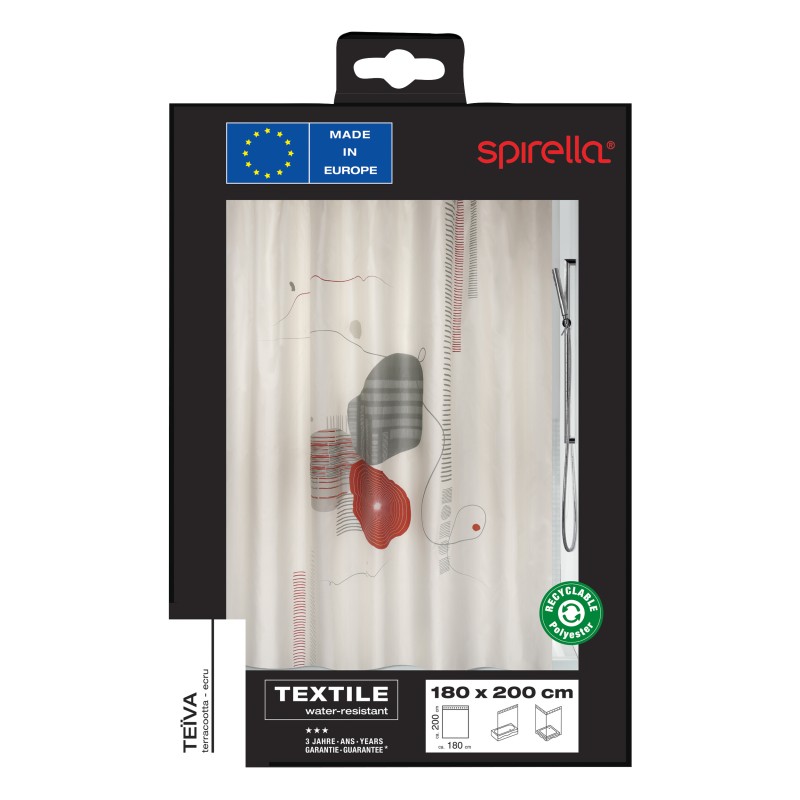 Spirella Rideau De Douche Polyester TEIVA 180x200cm Terracotta & Ecru Spirella