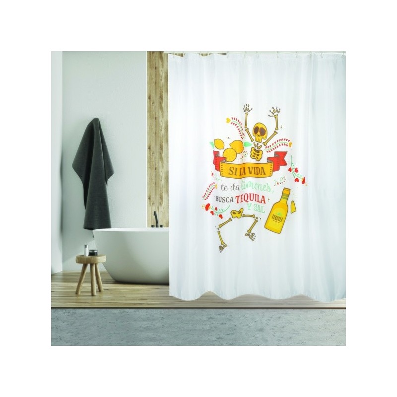 spirella Rideau de douche Polyester TEQUILA 180x200cm QUALITà PREMIUM Multicolor - Anneaux inclus MSV