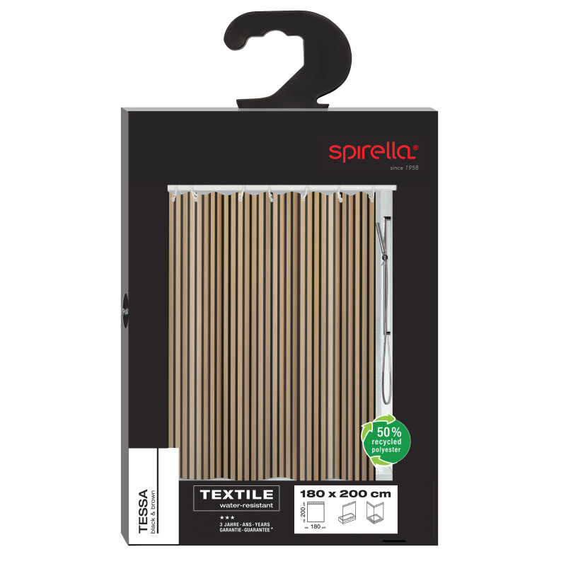 Spirella Rideau De Douche Polyester TESSA 180x200cm Noir Et Beige Spirella