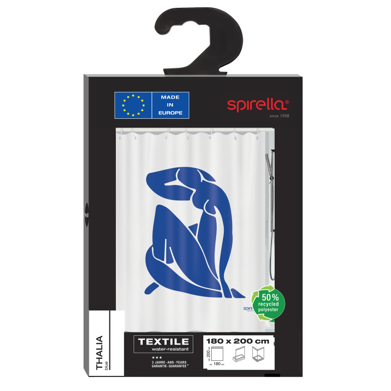 Spirella Rideau De Douche Polyester THALIA 180x200cm Royal Blue Spirella
