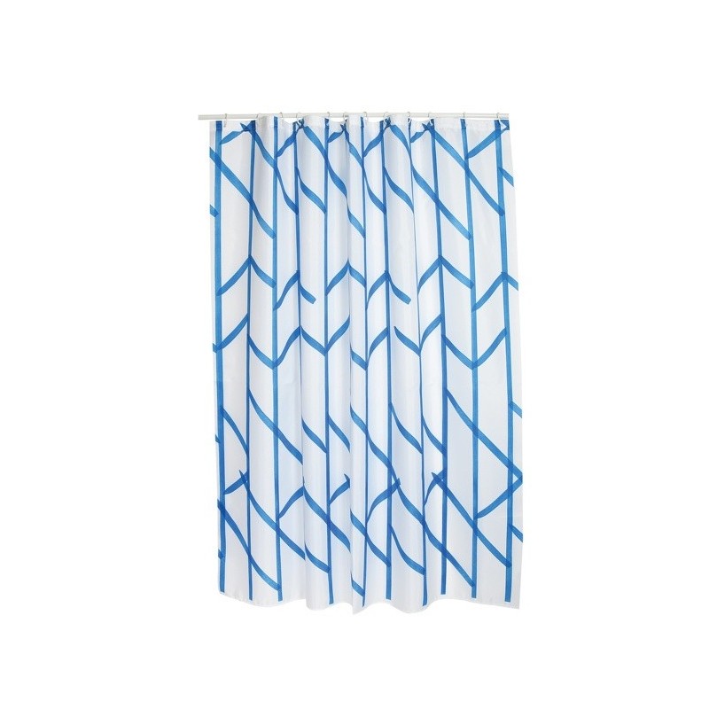 Spirella Rideau De Douche Polyester TREE 180x200cm QUALITE PREMIUM Bleu & Blanc - Anneaux Inclus MSV