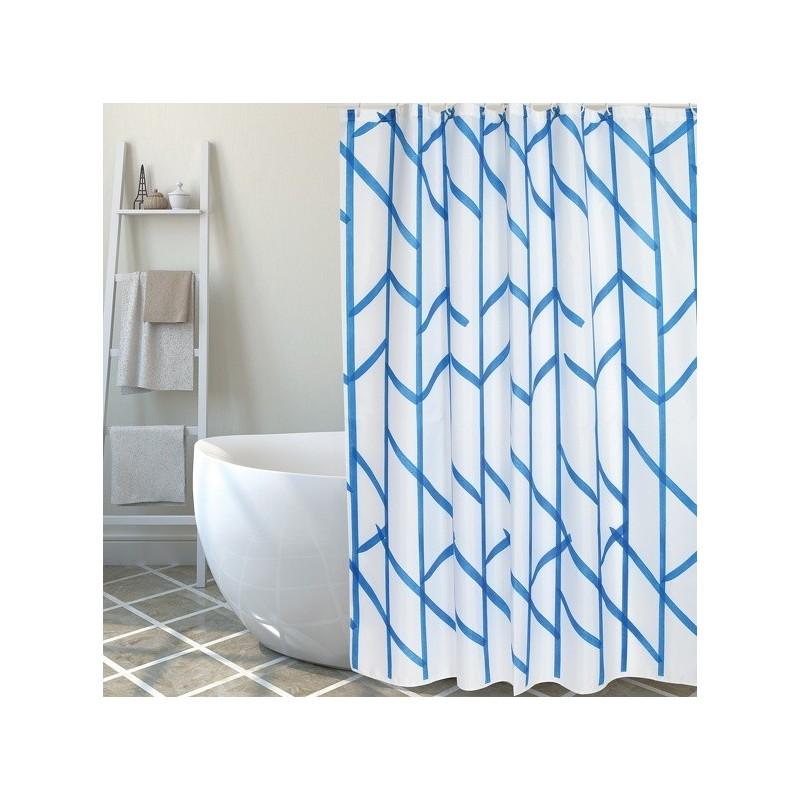 spirella Rideau de douche Polyester TREE 180x200cm QUALITE PREMIUM Bleu & Blanc - Anneaux inclus MSV