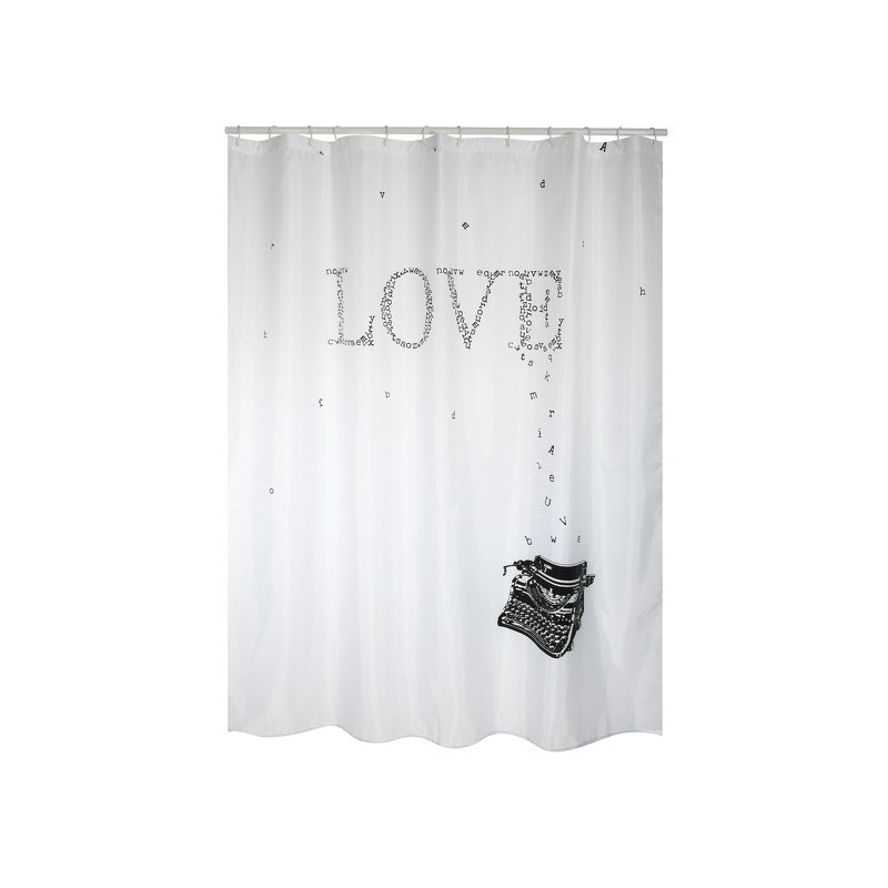 Spirella Rideau De Douche Polyester TYPE WRITER 180x200cm QUALITà PREMIUM Noir & Blanc - Anneaux Inclus MSV