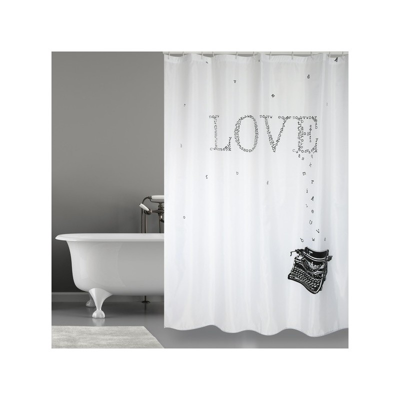 spirella Rideau de douche Polyester TYPE WRITER 180x200cm QUALITà PREMIUM Noir & Blanc - Anneaux inclus MSV