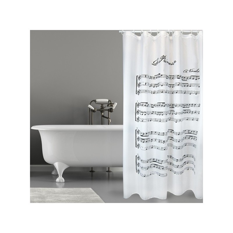 spirella Rideau de douche Polyester VIVALDI 180x200cm QUALITà PREMIUM Noir & Blanc - Anneaux inclus MSV
