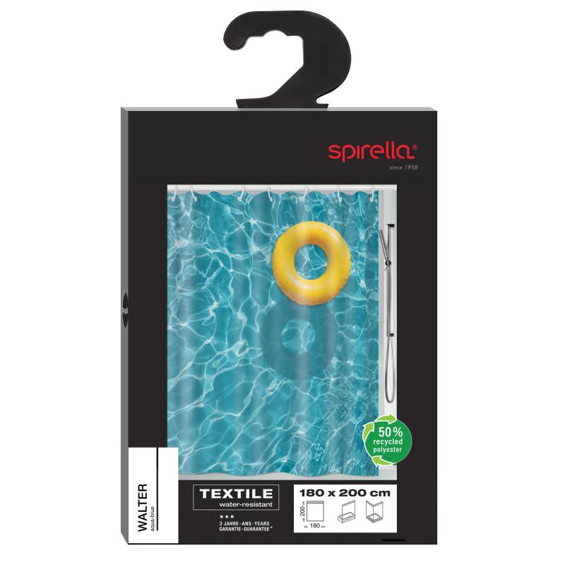 Spirella Rideau De Douche Polyester WALTER 180x200cm Aqua Blue Spirella