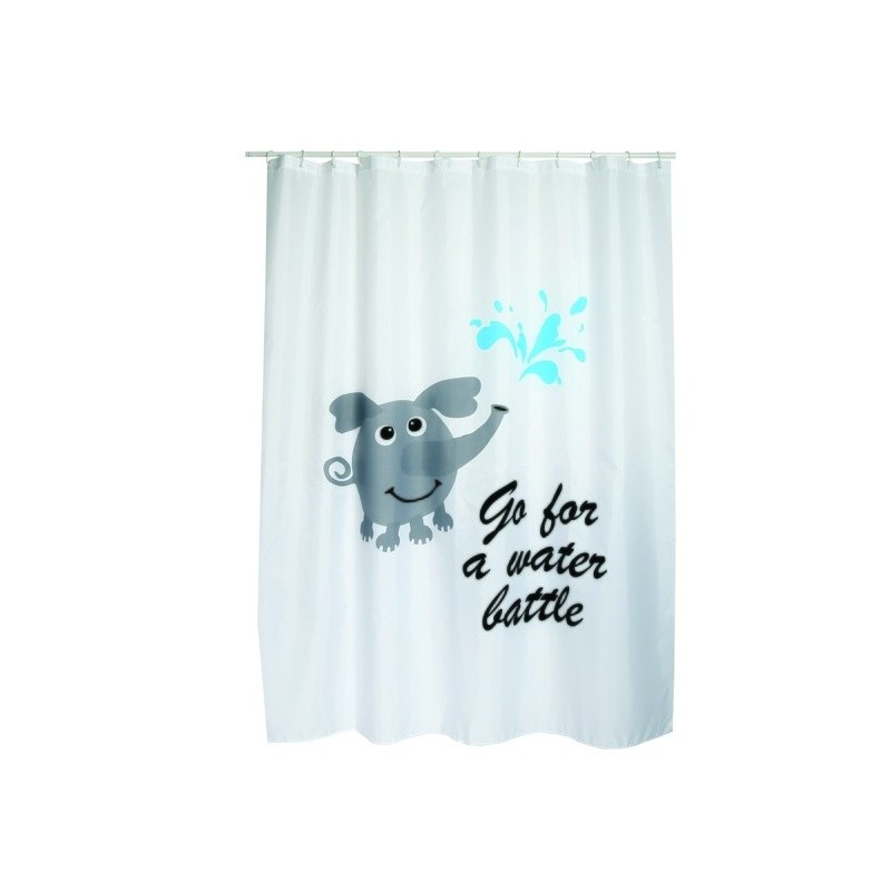 Spirella Rideau De Douche Polyester WATER BATTLE 180x200cm QUALITE PREMIUM Gris & Blanc - Anneaux Inclus MSV