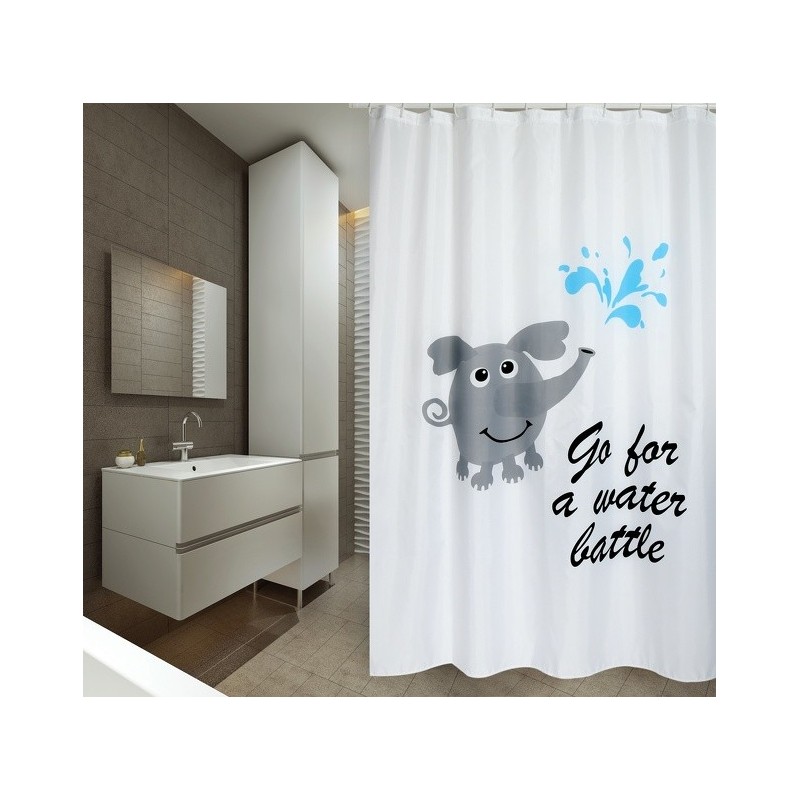 spirella Rideau de douche Polyester WATER BATTLE 180x200cm QUALITE PREMIUM Gris & Blanc - Anneaux inclus MSV