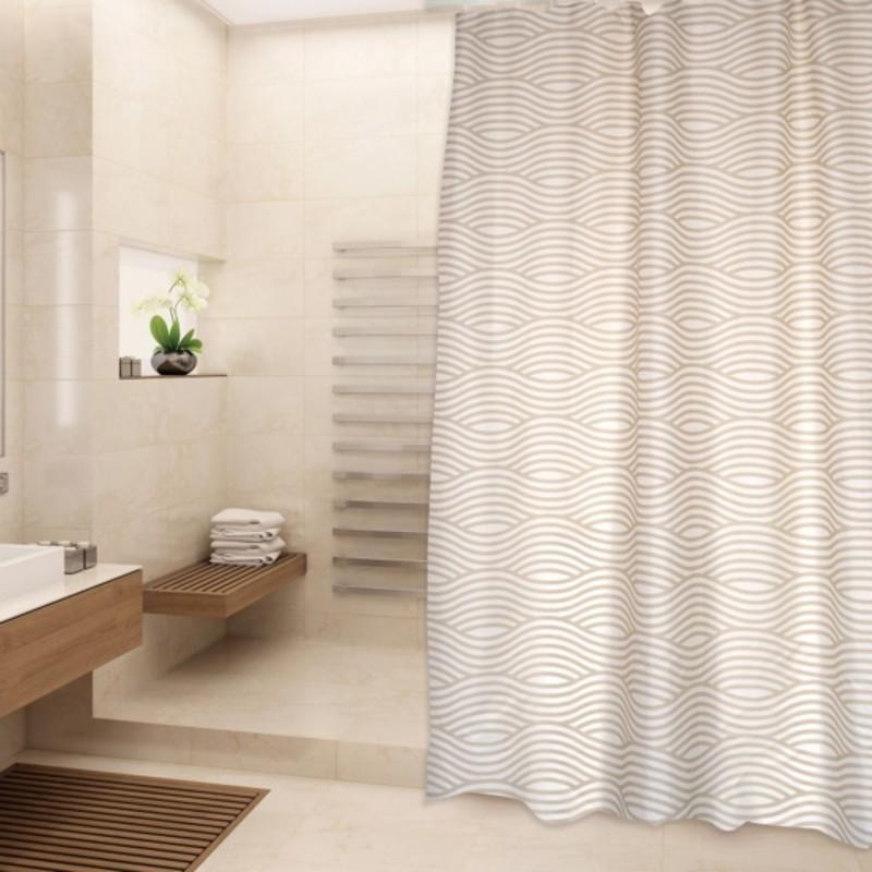 spirella Rideau de douche Polyester WAVE 180x200cm QUALITà PREMIUM Beige - Anneaux inclus MSV