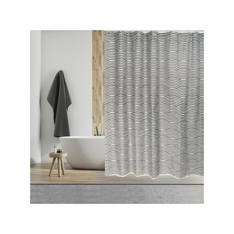 spirella Rideau de douche Polyester WAVE 180x200cm QUALITE PREMIUM Gris - Anneaux inclus MSV