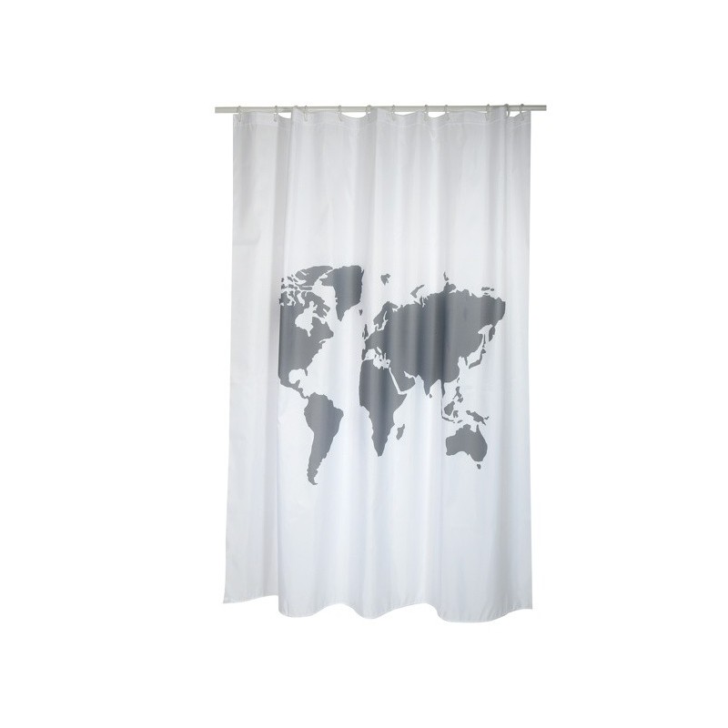 Spirella Rideau De Douche Polyester WORLD 180x200cm QUALITà PREMIUM Gris & Blanc - Anneaux Inclus MSV