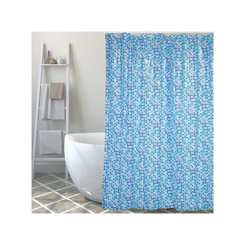 spirella Rideau de douche PVC MOSAIQUE 180x200cm Bleu - Anneaux inclus MSV