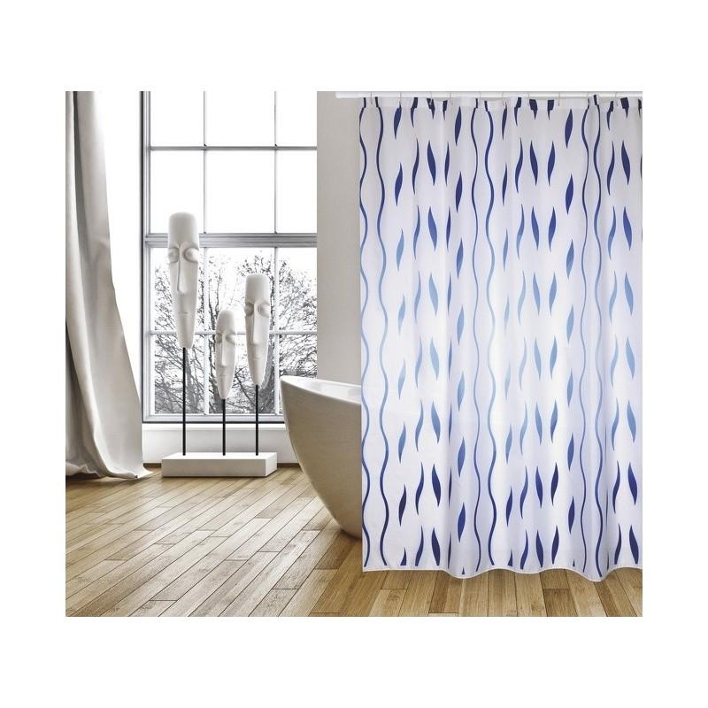 spirella Rideau de douche SEVENTIES Polyester 180X200cm Bleu & Blanc - Anneaux inclus MSV