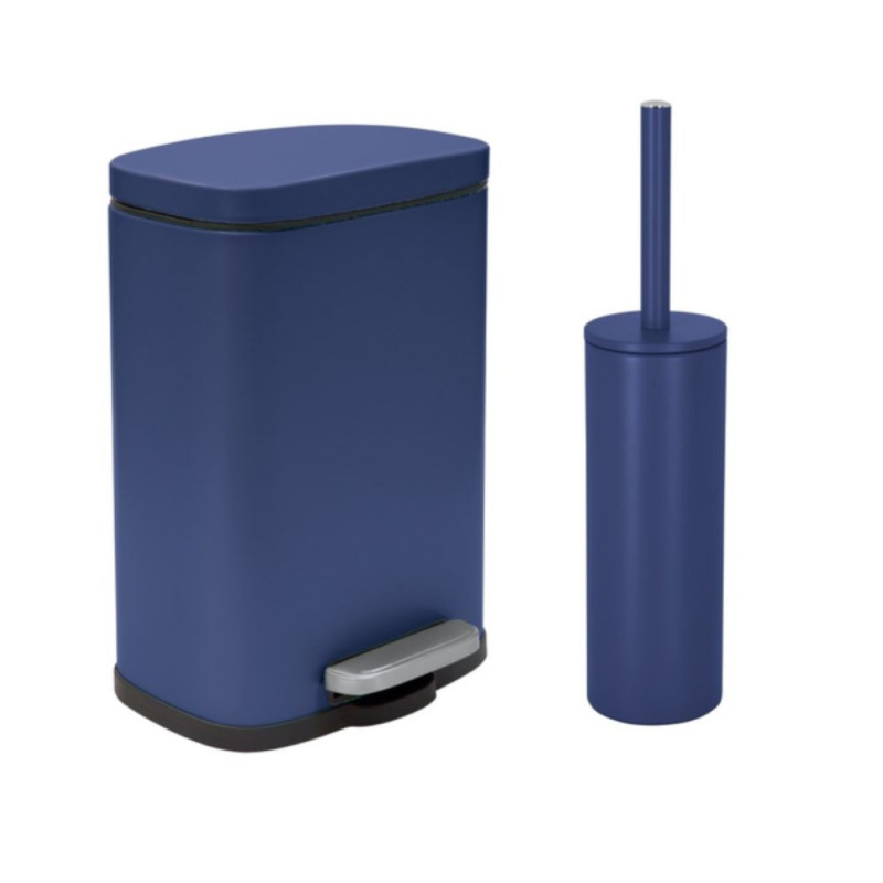 spirella Set Poubelle à pédale 5L & Brosse Wc AKIRA Bleu mat Spirella
