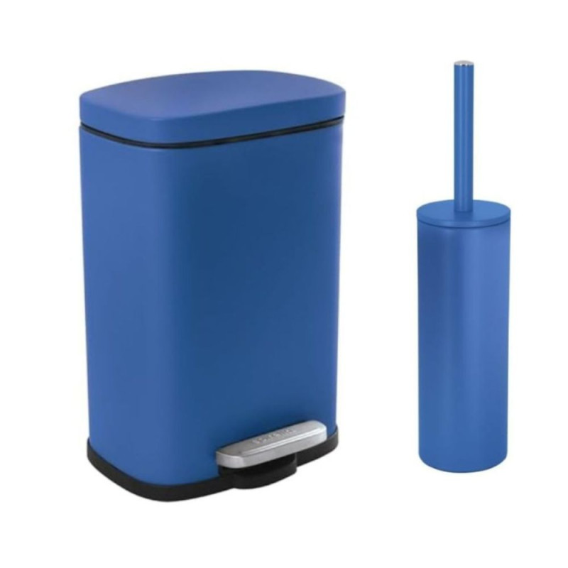 spirella Set Poubelle à pédale 5L & Brosse Wc AKIRA Bleu roi mat Spirella