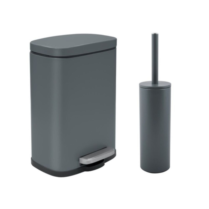 spirella Set Poubelle à pédale 5L & Brosse Wc AKIRA Gris Foncé mat Spirella