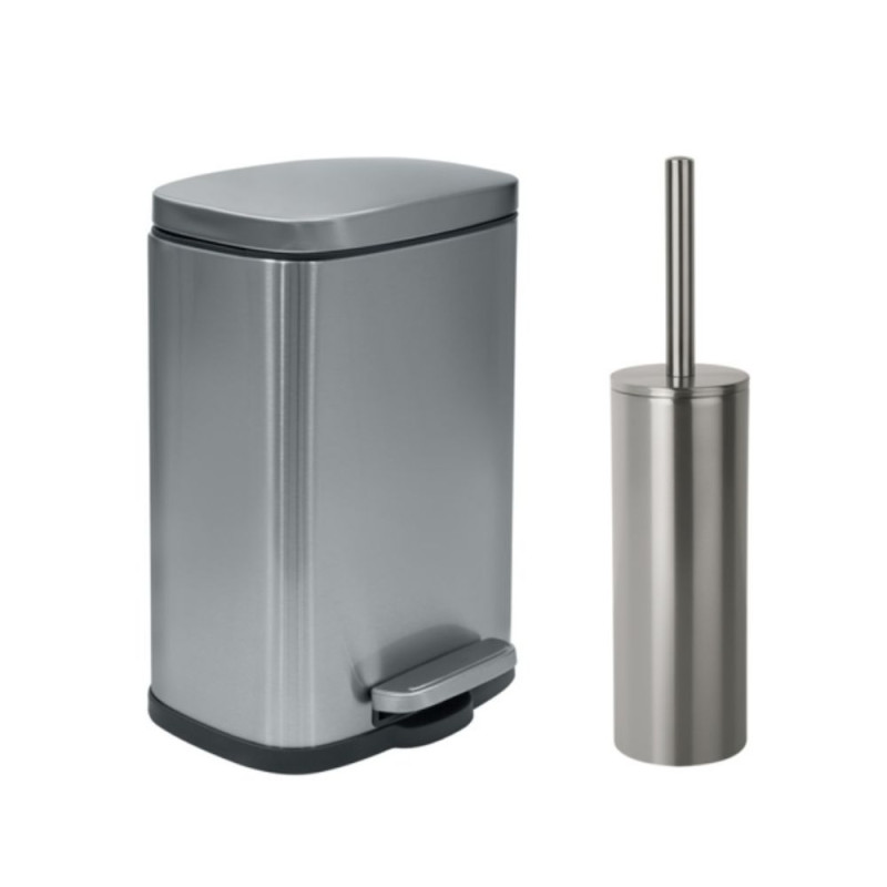 spirella Set Poubelle à pédale 5L & Brosse Wc AKIRA Inox Brossé Spirella