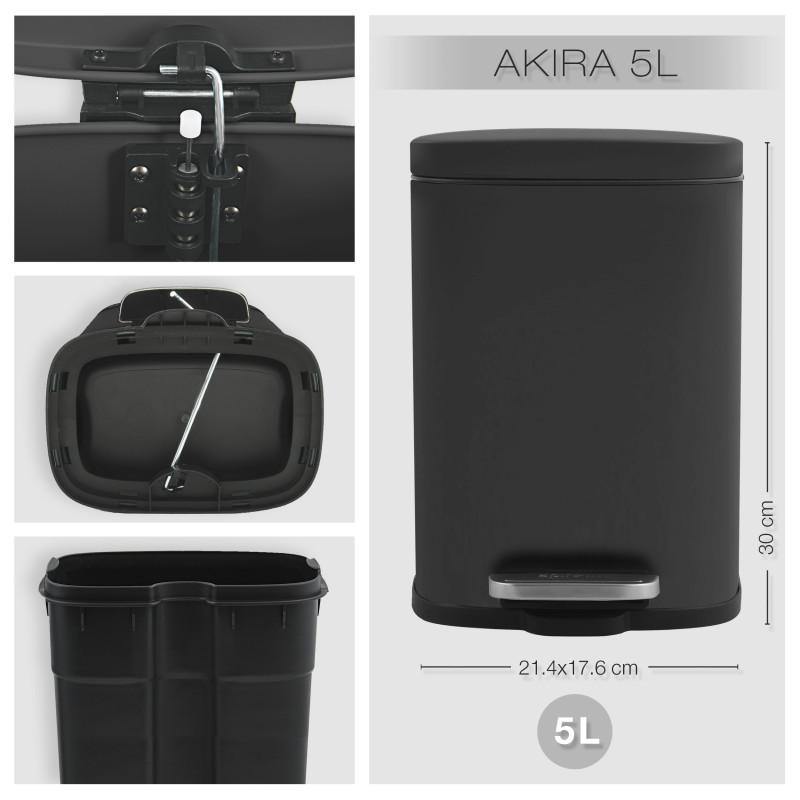 Spirella Set Poubelle à Pédale 5L & Brosse Wc AKIRA Noir Mat Spirella
