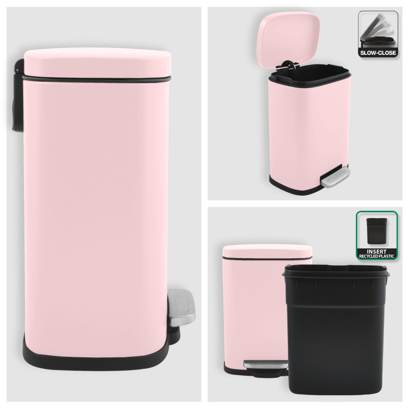 Spirella Set Poubelle à Pédale 5L & Brosse Wc AKIRA Rose Pastel Mat Spirella