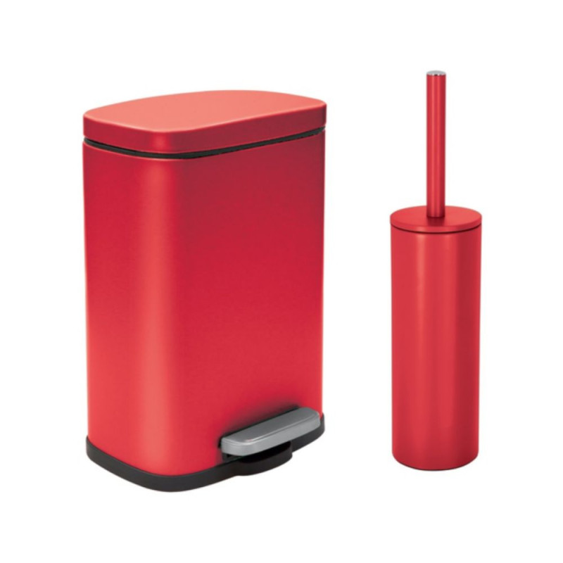 spirella Set Poubelle à pédale 5L & Brosse Wc AKIRA Rouge mat Spirella