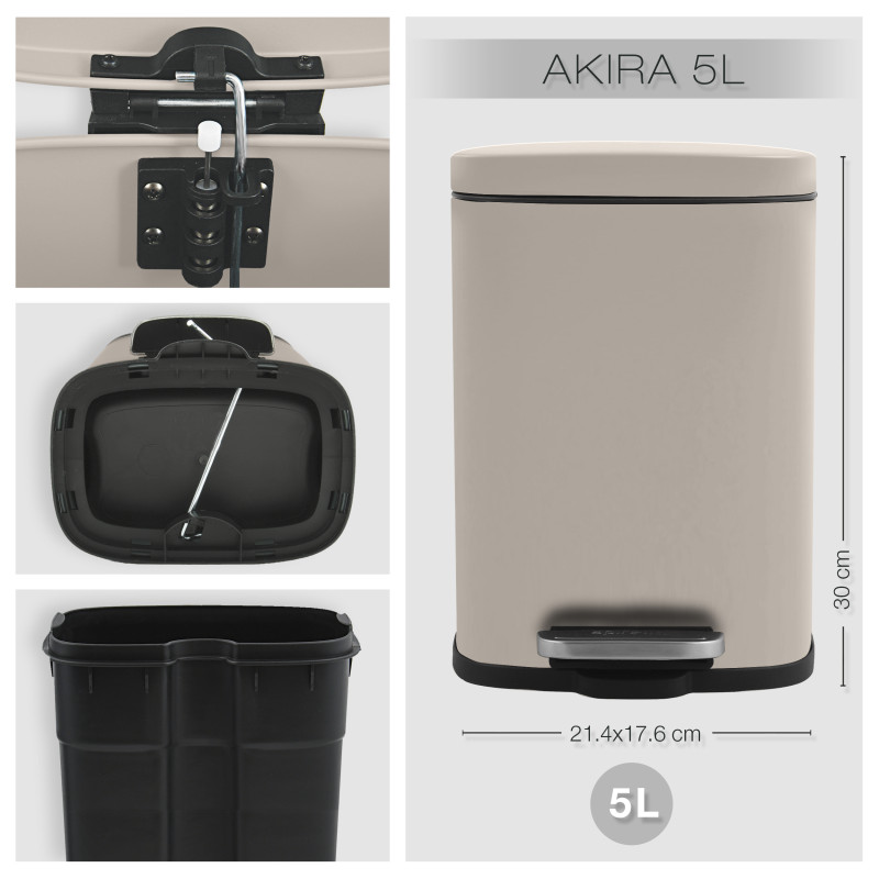Spirella Set Poubelle à Pédale 5L & Brosse Wc AKIRA Taupe Mat Spirella