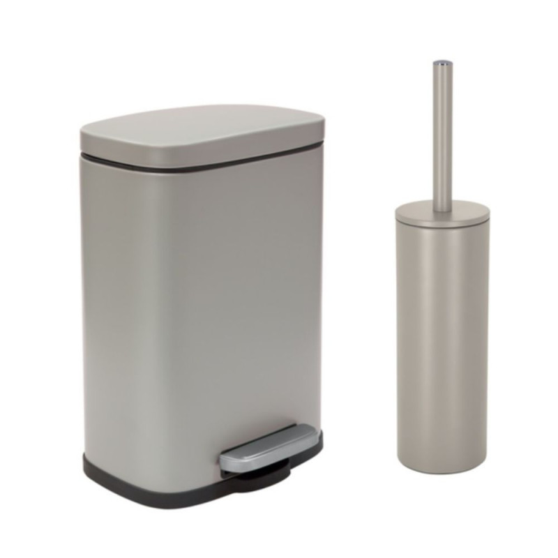 spirella Set Poubelle à pédale 5L & Brosse Wc AKIRA Taupe mat Spirella
