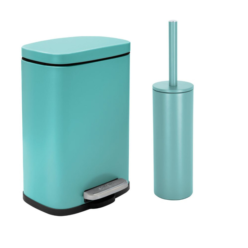 spirella Set Poubelle à pédale 5L & Brosse Wc AKIRA Turquoise mat Spirella