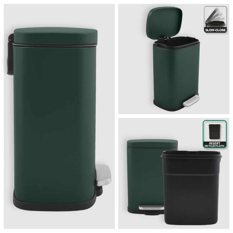 Spirella Set Poubelle à Pédale 5L & Brosse Wc AKIRA Vert Foncé Mat Spirella