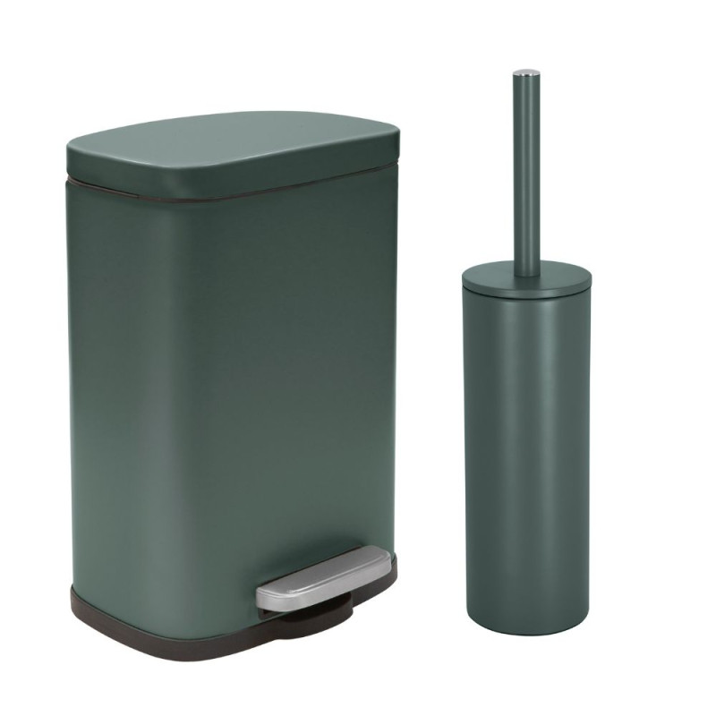 spirella Set Poubelle à pédale 5L & Brosse Wc AKIRA Vert Foncé mat Spirella