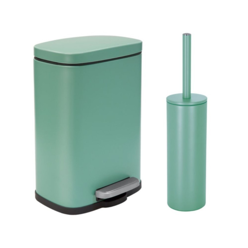 spirella Set Poubelle à pédale 5L & Brosse Wc AKIRA Vert mat Spirella