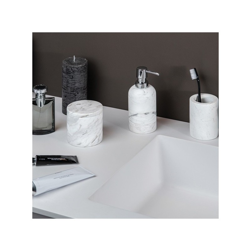 Spirella Boite à  Cotons Marbre SANA Blanc Spirella