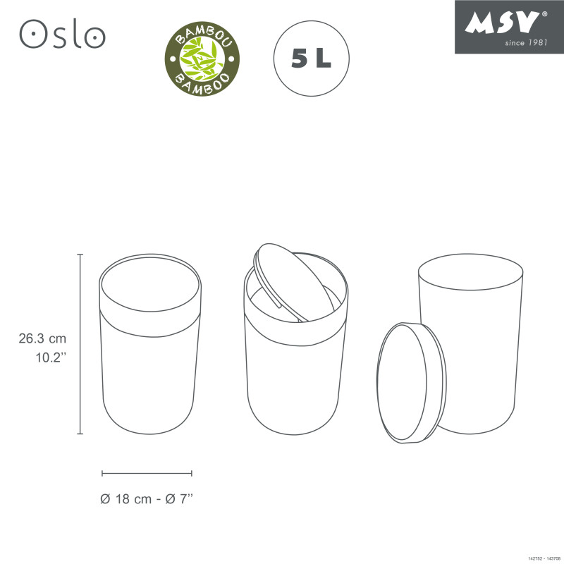 Spirella MSV Poubelle PP & Bambou OSLO 5L Blanc