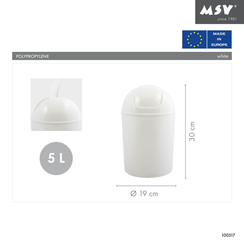 Spirella Poubelle à  Bascule Ronde 5L Blanc MSV