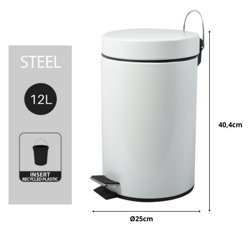 Spirella Poubelle à Pédale Acier 12L Blanc MSV